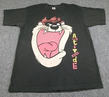 Vintage Tasmanian Devil Cartoon Single Stitch Mens Black T Shirt Size XL 90's picture