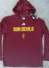 Adidas mens $60 ASU Arizona State Sun Devils long sleeve hoodie tee Maroon sz L picture