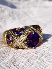 Vintage 925 Silver Gold Vermeil Cushion Amethyst Cluster Ring Canada Size 10 picture