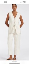 Dissh Cream Linen Brax Tapered Leg Pants Sz US 12 / AU 16 Rtl $139. picture