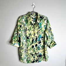 Chico's No-Iron Button-Down Top Colorful Abstract Print 3/4 Sleeve Top Artsy 12 picture