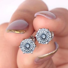 RARE 6.20 Ct Portuguese Cut Treated White Diamond Studs-925 Sterling Silver picture
