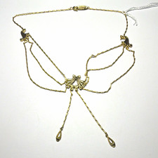 Vintage Signed Whiting & Davis Signed Gold Tone Bar Link Y-Drop Pendant Necklace picture