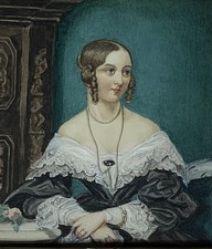 Antique MINIATURE PORTRAIT MARIE COUNTESS YARBOROUGH WATERCOLOR PAINTING picture