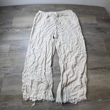 Indero Wide Leg Pants Women Large Beige Linen Blend Frayed Hem Coastal Boho picture