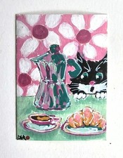 Original ACEO Cat Croissant Espresso Coffee Maker Dulce Maria Rico