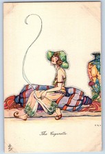 c1910's Woman The Cigarette Art Nouveau C E Shand Antique Unposted Postcard picture