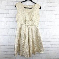 Geode Modcloth Gold Geometric Pleated Fit & Flare Midi Dress Women's Size Large picture