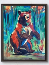 Standing Bear Fauvism Colorful Abstract Expressionist Original Art 14x11 Canvas picture
