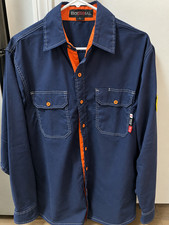 BOCOMAL Men’s LARGE FR Flame Resistant Work Shirt Navy CAT 2 NFPA 2112 picture