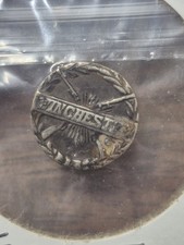 VINTAGE WINCHESTER WESTERN FIREARMS LOGO STERLING SILVER BUTTON *RARE* picture