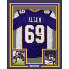 Framed Autographed/Signed Jared Allen 35x39 Minnesota Purple Jersey BAS COA picture
