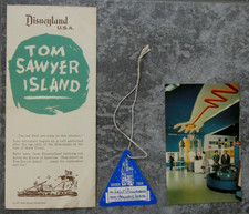 3 Vtg 1950s Disneyland Items-Guided Tour Badge Tom Sawyer Island Map Monsanto PC picture