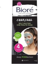 Biore Charcoal Self Heating 1 Minute Wash-Off Mask, 0.25 Fl Oz - 4 Count picture