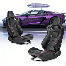 2Pcs Universal Racing Seats Adjustable PVC Leather Racing Bucket Seats w/Sliders picture