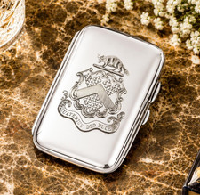 Superb Antique Sterling Silver Cigarette Case Holder Armorial Heraldic picture