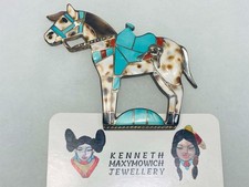 Rare Vintage Native American Zuni Silver Helen & Lincoln Zunie Horse Pin Pendant picture