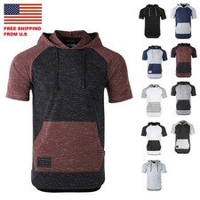 ZIMEGO Mens Short Sleeve Hoodie - Color Block Hooded Shirt picture