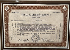 Original A.C. GIlbert Company Stock Certificate - 100 Shares - Framed and Matted picture