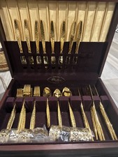Vintage Gold Plated Silverware  Set With Case 70 Pieces Total picture