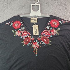 NEW Savanna Jane Embroidered Poncho Top Women 1X Red Floral Black picture