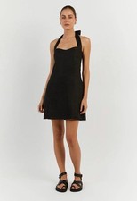 DISSH Willow Black Linen Halter Mini Dress US 4 Women's Little Black Dress picture
