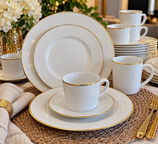 NEW Pier 1 / 10 Strawberry St 24Piece Dinnerware Set White/Gold pick up Orlando picture
