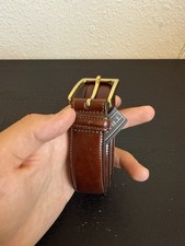 Trafalgar Cortina Brown Leather Belt Brass Buckle Size 38 Handmade USA picture