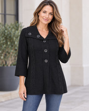 Effeci Creation Black Button Front Swing Cardigan Sweater Womens Petite Large picture