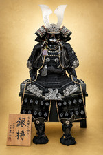Japanese Samurai Armor Yoroi Kabuto Display Set Black Silver 85cm Handmade Japan picture