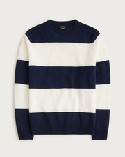 $178 J.Crew 100% Cashmere Sweater in Navy Snow Rugby Stripe, Large picture