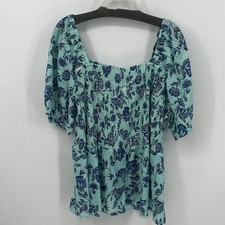 Lane Bryant Teal Floral Fits That Flatter Top Size 20 Stretchy Rushed Waist NWT picture