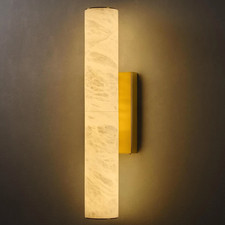 Natural Alabaster Brass Wall Sconce Luxury Modern Spanish Stone Brushed Gold picture