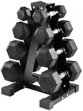 BalanceFrom Rubber Hex Dumbbell Set 5-20lb w/ A-Frame Rack 100LB Total picture