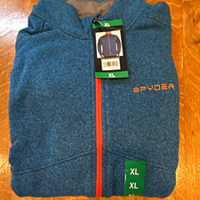 Spyder Men's Full Zip Fleece Jacket Blue/Orange Solid Polyester XL Ski/Snow picture