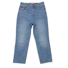 Madewell Classic Straight Jean High Rise Medium Wash Blue Size 26 Raw Hem picture