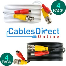 Pack of 4 CCTV Cable Security Camera Siamese Wire BNC DC Power Video White Black picture