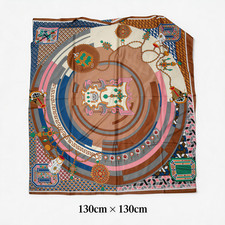 130 * 130cm double-sided moon phase language brown printed twill silk scarf #224 picture