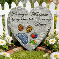 Heart Dog Memorial Garden Stone Paw Print Pet Loss Sympathy Grave Marker Decor picture