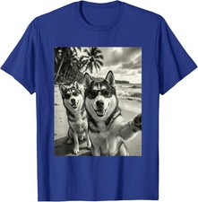 Siberian Husky Funny Dog Selfie Beach Sunglasses Unisex T-Shirt picture