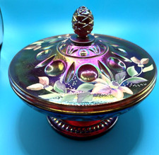 2004 Fenton Ruby Amberina Footed Candy Dish #4201QY Tuscan Charm Series -Signed picture