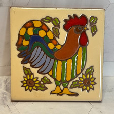 Vintage Earthtones Trivet Rooster Collectible Tile Hand Glazed 4x4