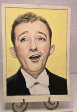 Original Vintage Bing Crosby Tuxedo Chalk Portrait Drawing Signed W/ Cover 13x10 picture