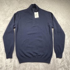 Saks Fifth Avenue Sweater Mens Medium Blue Cashmere Half Zip Mock Neck Italy picture