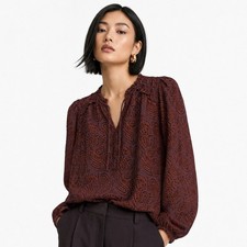 Les Serein Alva Long Sleeve Blouse Purple Paisley Burnout Split Neck M NWT picture