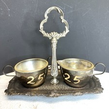 Antique 25th Anniversary Silver Plated & Glass Cream & Sugar Set Made In England picture