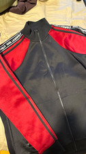 Karl Lagerfeld Men's Colorblock Track Jacket Full Zip Pockets Black/Red XL picture
