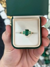 2.30 Ct Emerald Cut Natural Emerald & Diamond Wedding Ring 14K  Yellow Gold picture