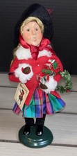 Byers Choice Christmas Caroler Victoria Plaid Dress & Ornament Basket 2003 picture