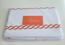 Pratesi 5031 Treccia King Flat Sheet White/Orange Percale Made In Italy picture